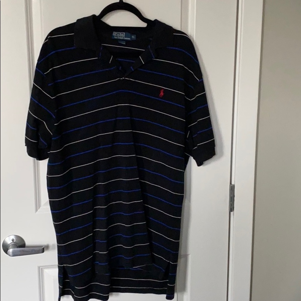 Black Polo with White & Blue Stripes - Polo